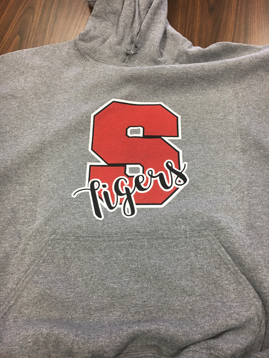Gray sweatshirt with solid red or red plaid S.